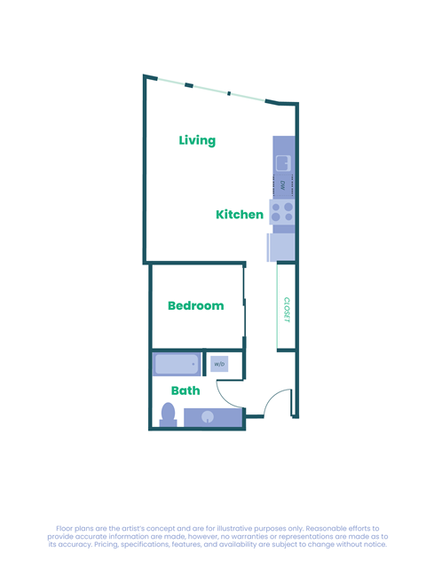 Floor plan for studio, 605 sqft